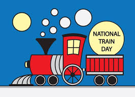 National Train Day With Primary Colored Stylized Graphic Train Card Ad Affiliate Day Primary Train Theme Holiday Flyer Design 4th Birthday Parties