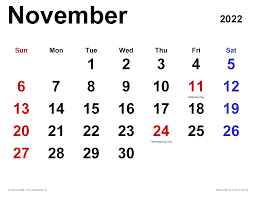 November 2022 Calendar Templates For Word Excel And Pdf