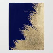 Scarlet / team navy / gold metallic. Navy Blue Abstract Faux Gold Brushstrokes Poster By Pink Water Society6