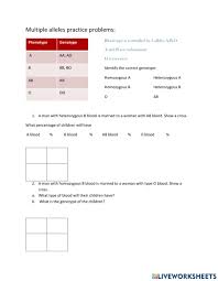 Score a half point for each blank you fill in. Multiple Allele Practice Worksheet