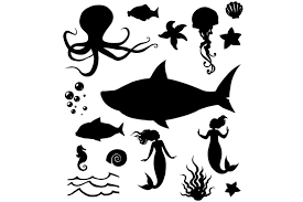 Black And White Saltwater Fish Clipart Marine Life Silhouettes Fish Silhouette Illustration Art Design Marine Life