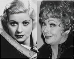 Julie Andrews playing catcher while Lucille Ball bats in a charity softball  game in Central Park, New York.