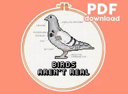 Birds Aren T Real Meme Subversive Pop Culture Cross Etsy Monochrome Pattern Cross Stitch Patterns Cross Stitch
