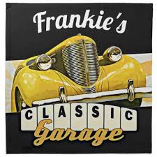 Personalized Your Name Classic Car Garage Cloth Napkin Zazzle Com Classic Car Garage Classic Cars Car