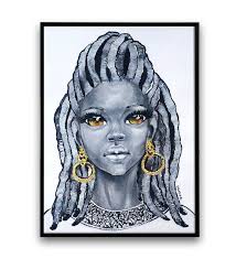 Black And White African Art African Girl African Art Portrait Painting Black And White Etsy African Art Black And White Wall Art African Paintings