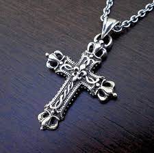 Fleur De Lis Pendant Cross Necklace Silver Men Victorian Etsy Sterling Silver Cross Pendant Cross Necklace Silver Cross Pendant