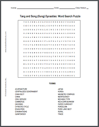 Tang And Song Dynasties Of China 618 1126 Ce Word Search Word Search Puzzle Song Dynasty Songs