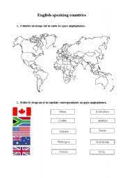 English Speaking Countries Map Worksheet Englis-Speaking Countries - Esl Worksheet By Oliphanie
