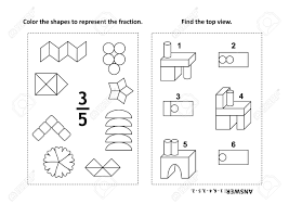 You can rotate pieces and flip them over, but you can not allow any of the pieces to overlap. Two Visual Math Puzzles And Coloring Pages Color The Shapes To Represent The Fraction Find The Top View Black And White Answers Included Royalty Free Cliparts Vectors And Stock Illustration Image 97701009