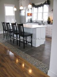 Mercier hardwood flooring elegancia element series hickory element 4.5in wide x 0.5in thick concrete kitchen. Pebble Flooring Accent Kitchen Flooring Kitchen Floor Tile Home Kitchens