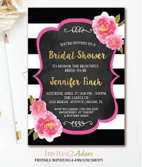 Black White Stripe Bridal Shower Invitation With Pink And Gold Watercolor F Kate Spade Invitations Template Kate Spade Bridal Shower Bridal Shower Printables