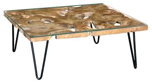 Homcom 0.78 inch thick glass waterfall coffee table rectangle acrylic. Square Recycle Timber Coffee Table With Tempered Glass Temple Webster