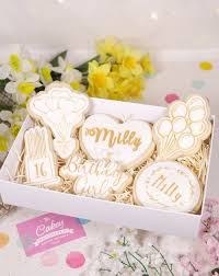White & Gold 16th birthday iced biscuits - Cakey Goodness