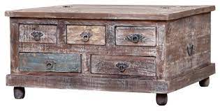 Chests coffee, console, sofa & end tables : In Stock Irvine Reclaimed Wood Square Coffee Table Chest With 5 Drawers Farmhouse Coffee Tables By Sierra Living Concepts Houzz