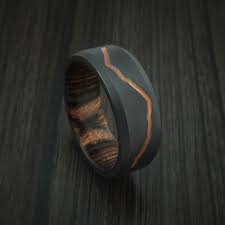 Black Zirconium Ring With Custom Mountain Milling And Hardwood Interior Sleeve Custom Made Black Zirconium Ring Custom Wedding Rings Mens Wedding Rings