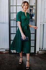 Pleated Midi Dress In Green In 2020 Pleated Midi Dress Midi Dress With Sleeves Midi Dress Outfit