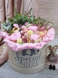 Personalised Baby Clothes Bouquet Gift For Niece Baby Shower Ideas Hat Box Flowers Baby Party Decorations Baby Bouquet Niece Gifts