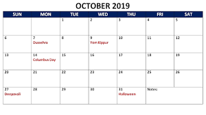 October 2019 Calendar With Holidays Holiday Calendar Printable October Calendar Calendar Printables