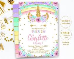 Editable Rainbow Unicorn Invitation Floral Unicorn Invitation Unicorn Birthday Invita Unicorn Invitations Unicorn Birthday Cards Unicorn Birthday Invitations