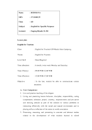 Nina and group b followed mr. Doc Esp Lesson Plan English For Tourism Rismiana Resmi Academia Edu