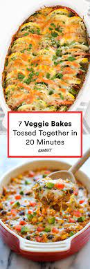 7 Veggie Bakes That Can Be Tossed Together In 20 Minutes Or Less Baked Veggies Vegetarian Casserole Recipes Vegetable Casserole Recipes