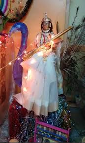 The day of saraswati puja is also called as abujha muhurat i.e; Saraswati Puja Pooja Room And Rangoli Designs