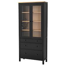 Hemnes Glass Door Cabinet With 3 Drawers Black Brown Light Brown 35 3 8x77 1 2 In 2020 Ikea Glass Door Cabinet Glass Cabinet Doors Hemnes