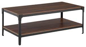 Blackpool coffee table dark woodby belianiintroductionthis modern coffee table, inspired by scandinavian forms, looks great in any its classic, rectangular shape and dark wood finish with metal legs in black evokes an industrial feel. 46 Urban Industrial Angle Iron Wood Coffee Table Dark Walnut Industrial Coffee Tables By Walker Edison Houzz