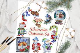 Download Christmas Watercolor Characters Set Graphic By Pawstudio Creative Fabrica SVG Cut Files