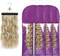 Wig Holder: Multiple Wigs Organizer with Bags & Hanger - Hair Extension  Storage Set (3PCS/PURPLE)