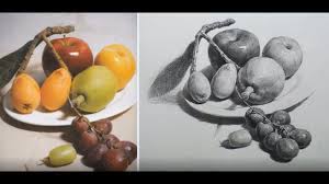 Think about where the light is shining on the object you've drawn so the shading seems natural. Still Life With Fruit Drawing In Pencil Youtube