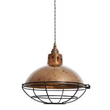 Industrial pendant lighting, adjustable hanging light fixtures, clear glass shade pendant light, vintage farmhouse mini hanging ceiling shopbop designer fashion brands. Antique Brass Metal Cage Ceiling Pendant Light With Vintage Braid Cable