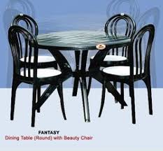 All categories plastic chairs polycarbonate chairs bar chairs & stools garden chairs plastic tables werzalit & compact tables garden tables rattan lounge sets plastic sun loungers. Black Plastic Round Dining Table With Chair Height 730 Mm Id 4814224473