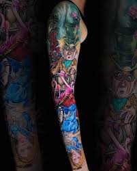 Banner and alice in wonderland teacup tattoo design by nevermore ink. Alice In Wonderland Characters New School Tattoo Half Sleeve Tattoo Ideas Coloured Mad Hatter Sleeve Tattoos For Women Quarter Sleeve Tattoos Sleeve Tattoos