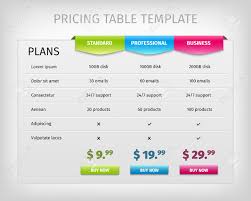 web pricing table template for business plan comparison of services