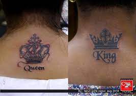 King And Queen Couple Tattoo On Back Neck Done At Crazyink Tattoo Studio Raipur Kingandqueentattoo Coupletattoo Necktattoo Neck Tattoo Tattoos Ink Tattoo