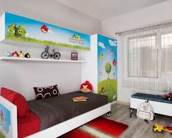 Furniture Fascinating Contemporary Kids With Cute Printed Wardrobe With Angry Birds Cartoon Theme Also White Modern Single Bed Frame With W Cameretta