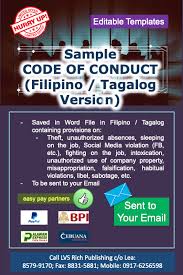 A reprimand is a severe, formal or official reproof. Sample Code Of Conduct In Filipino Tagalog Version Lvs Rich Publishing