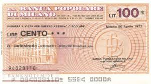 Trova gli orari di apertura e di chiusura per banca popolare di milano a c.so milano, ang. Banknoten De Banca Popolare Di Milano 100 Lire 06m 25 Unc Banknoten