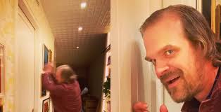 The shining is a 1980 pyschological horror film directed by filmmaker stanley kubrick , and based on the 1977 stephen king book of the same title. David Harbour Recreated That Scene From The Shining And It S Frankly Terrifying Culture