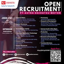 305 likes · 1 talking about this · 2,287 were here.the company astra daihatsu motor was established on january 1, 1992 as a joint venture between the japanese company daihatsu and nichimen with the pt. Vocational Development Center Sv Ugm Ø¹Ù„Ù‰ ØªÙˆÙŠØªØ± Lowongan Kerja Selamat Pagi Kawan Ada Beberapa Lowongan Terbaru Dari Pt Astra Daihatsu Motor Nih Simak Informasi Lengkap Di Poster Ini Dan Jangan Sampai Lupa