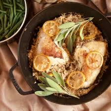 One Pan Meyer Lemon Chicken And Rice Recipe Lemon Chicken Dinner Lemon Chicken Rice