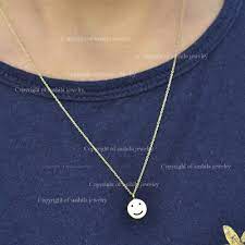 Maybe you would like to learn more about one of these? Amazon Com Happy Face Necklace Smiley Face Necklace 14k Yellow Gold Happy Face Emoji Chain Charm Necklace Handmade Minimalist Jewelry Gift Handmade