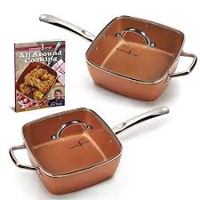 2 Pk Copper Chef As Seen On Tv Offer 2 Pk 9 5 Deep Square Copper Chef Pans With Lids Ceramic Tech Non Stick Coating All Copper Chef Stock Pots Tv Offers