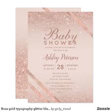 Rose Gold Typography Glitter Blush Baby Shower Invitation Zazzle Com Gold Typography Sweet 16 Invitations Blush Baby Shower