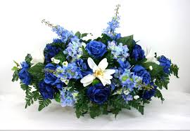Father 39 S Day Blue Roses And Blue Hydrangeas Silk Flower Cemetery Tombstone Saddle Silk Flowers Blue Hydrangea Funeral Flowers