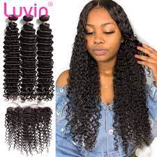 Malaysian virgin human hair weave is extremely silky and has a beautiful natural shine. Luvin 28 30 Inch Malaysian Human Hair Weave Curly 3 4 Bundles With 13x4 Lace Frontal Closure Double Drawn Deep Water Wave 3 4 Bundles With Closure Aliexpress