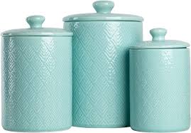 Blue ceramic tile embossed canisters, set of 3. Amazon Com 10 Strawberry Street Kitchen Canister Set 3 Piece Marquis Blue Kitchen Dining