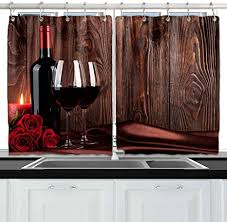 5 out of 5 stars. Amazon Com Wine Theme Decor Kitchen Curtains Red Wine Glass And Rose On Old Rustic Wooden Board Premium Decor Window Drapes Curtains 2 Panels Upgrade Window Treatment Sets With Hooks 55x39inches Home