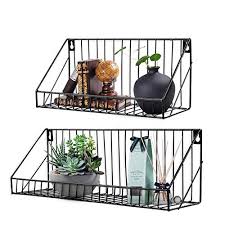 High quality rack shelf with competitive price. Agsivo Wall Mounted Floating Shelves Set Of 2 Floating Shelves Rustic Metal Wire Storage Shelves Display Racks Home Decor Wall Shelve For Living Room Office Bedroom Bathroom Kitchen Black Buy Online In Grenada